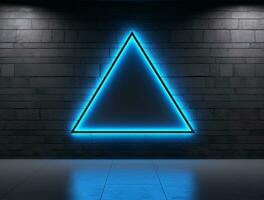 Empty blue neon light modern interior wall background front view Ai generated photo