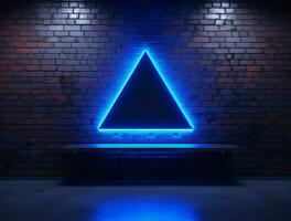 Empty blue neon light modern interior wall background front view Ai generated photo