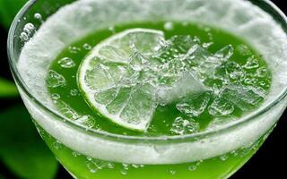 Refreshing summer drink with ice and lime. Generative AI. photo