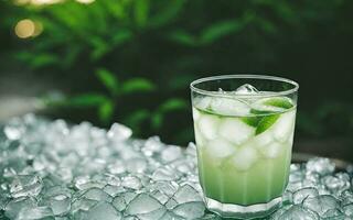 Refreshing summer drink with ice and lime. Generative AI. photo
