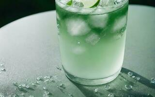 Refreshing summer drink with ice and lime. Generative AI. photo