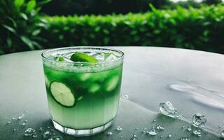 Refreshing summer drink with ice and lime. Generative AI. photo