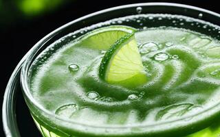 Refreshing summer drink with ice and lime. Generative AI. photo