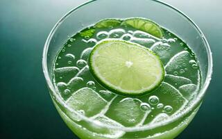 Refreshing summer drink with ice and lime. Generative AI. photo