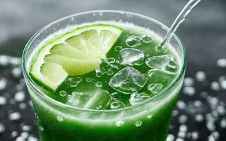 Refreshing summer drink with ice and lime. Generative AI. photo