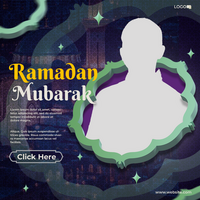 Twibbon islamic design greeting poster ramadhan mubarak with 3D Islamic frame and dark blue theme suitable for posts or others psd