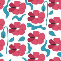 Poppy Seamless Pattern with Butterflies. Red Flowers on white background. Can be uset for textile, wallpapers, prints and web design. Vector illustration