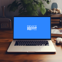laptop mockup on table AI Generative psd