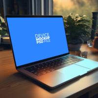laptop mockup on table AI Generative psd