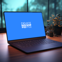 laptop mockup on table AI Generative psd