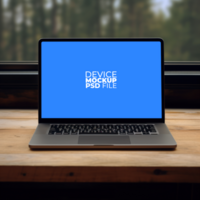 laptop mockup on table AI Generative psd