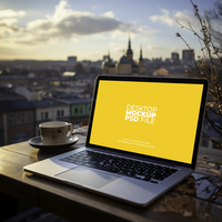 laptop mockup on table AI Generative psd