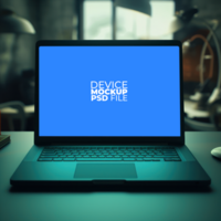 laptop mockup on table AI Generative psd