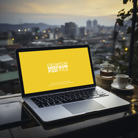 Laptop mockup with city view AI Generative psd