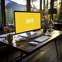Desktop computer mockup with city view AI Generative psd
