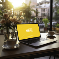 laptop mockup on table AI Generative psd