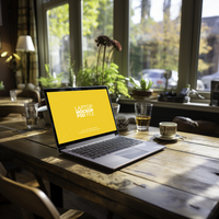 laptop mockup on table AI Generative psd