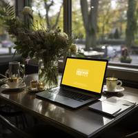 laptop mockup on table AI Generative psd