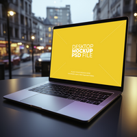 Laptop mockup with city view AI Generative psd