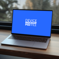 laptop mockup on table AI Generative psd