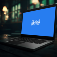 laptop mockup on table AI Generative psd