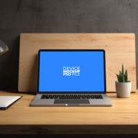 laptop mockup on table AI Generative psd