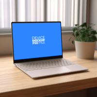 laptop mockup on table AI Generative psd