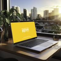 laptop mockup on table AI Generative psd