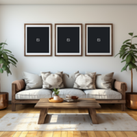 a living room with photo frame mockup AI Generative psd