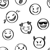 Doodle emoji seamless pattern. Hand drawn sketch positive emoticons background. Freehand emotion expression design vector