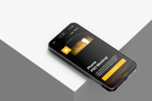 realistic mobile smartphone gadget device display screen mockup in modern minimal scene psd