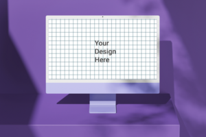 modern 24 inch digital screen display desktop computer editable mockup on podium composition psd