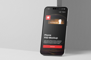realistic mobile smartphone gadget device display screen mockup in modern minimal scene psd