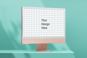 modern 24 inch digital screen display desktop computer editable mockup on podium composition psd