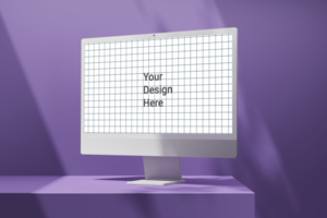 moderno 24 pollice digitale schermo Schermo del desktop computer modificabile modello su podio composizione psd