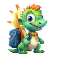 Cute cartoon dinosaur with school bag png transparent background