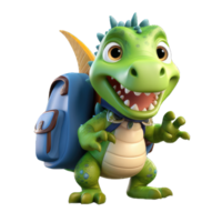 Cute cartoon dinosaur with school bag png transparent background