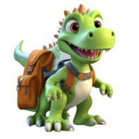 Cute cartoon dinosaur with school bag png transparent background