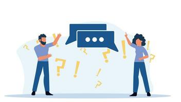 Vector illustration showcases a person with a speech bubble, representing idea that communication is key to effective collaboration and successful business. Highlights the importance of information