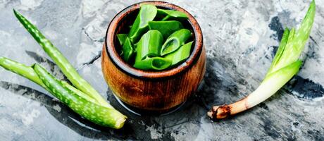 Cut aloe leaf photo