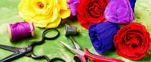 Colourful handmade paper flowers photo