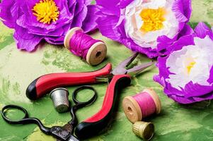 Colourful handmade paper flowers photo