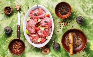 Raw chopped meat with citrus photo