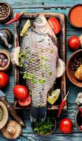 Fresh raw fish and spice photo