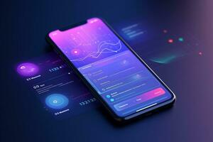 móvil aplicación, software desarrollo concepto con futurista ui y innovador monitor tecnología foto