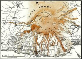 Map of lava from Vesuvius outputs from the 1631 year, vintage engraving. photo