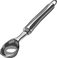 Grey-color pencil drawing of a spatulaIce-cream spoon , vector or color illustration.