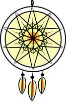 A large yellow dream catcher wall hanging modern home decorationWall art, vector or color illustration.