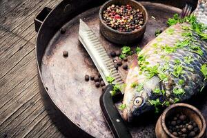 Raw fish and food ingredients photo