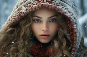 Beautiful Slavic woman in winter. Generative AI photo